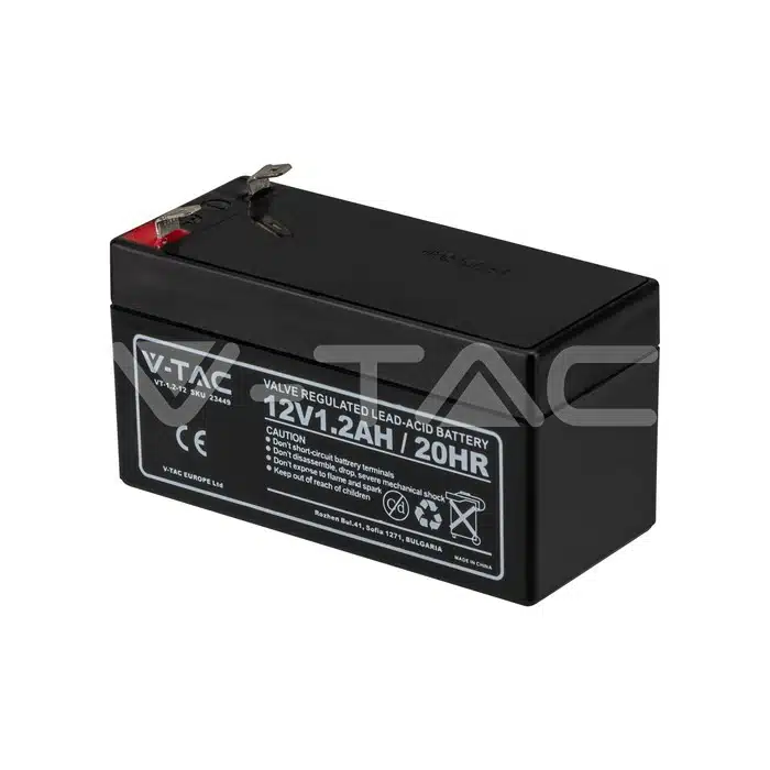 V-TAC VT-1.2-12 — 12V 1,3Ah Blei-Säure-Batterie