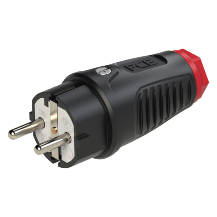 Sovinar Gummi-Stecker nat IP54, Schutzkontaktstecker, TPE/PA6-Material, 250V, 16A, schwarz/rot