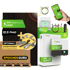 10,56 kWp JA Solar 440W Fullblack & 10 kW Growatt SPH10000TL3-BH-UP Wechselrichter mit 10,2kWh Growatt ARK H Speicher