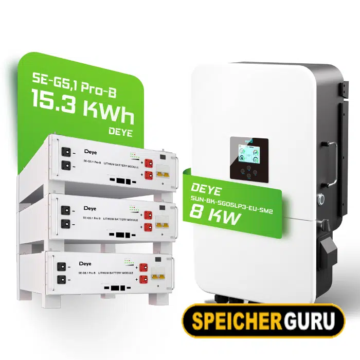 Deye Komplettset 8 kW Hybridwechselrichter (SUN-8K-SG05LP3-EU-SM2) & 15 kWh Batteriespeicher Deye SEG