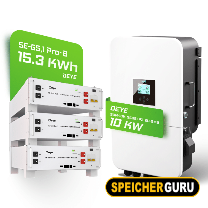 Deye Komplettset 10 kW Hybridwechselrichter (SUN-10K-SG05LP3-EU-SM2) & 15 kWh Batteriespeicher Deye SEG