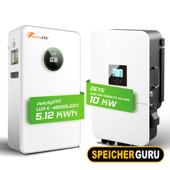 Deye/ Felicity Komplettset 10 kW Hybridwechselrichter (SUN-10K-SG05LP3-EU-SM2) & 5,12 kWh LUX-E-48100LG03 Felicity Batteriespeicher