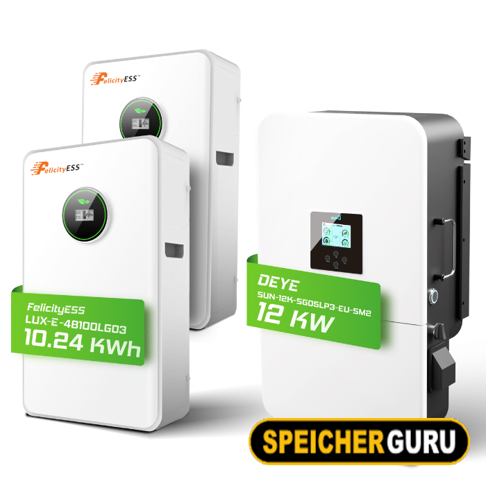 Deye/ Felicity Komplettset 12 kW Hybridwechselrichter (SUN-12K-SG04LP3-EU) & 10,2 kWh LUX-E-48100LG03 Felicity Batteriespeicher