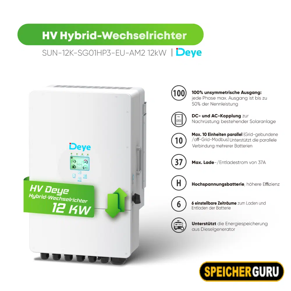 Deye Komplettset 12 kW Hochvolt Hybridwechselrichter (SUN-12K-SG01HP3-EU-AM2) & 16,32 kWh Hochvolt Batteriespeicher Deye GB-L – Bild 4