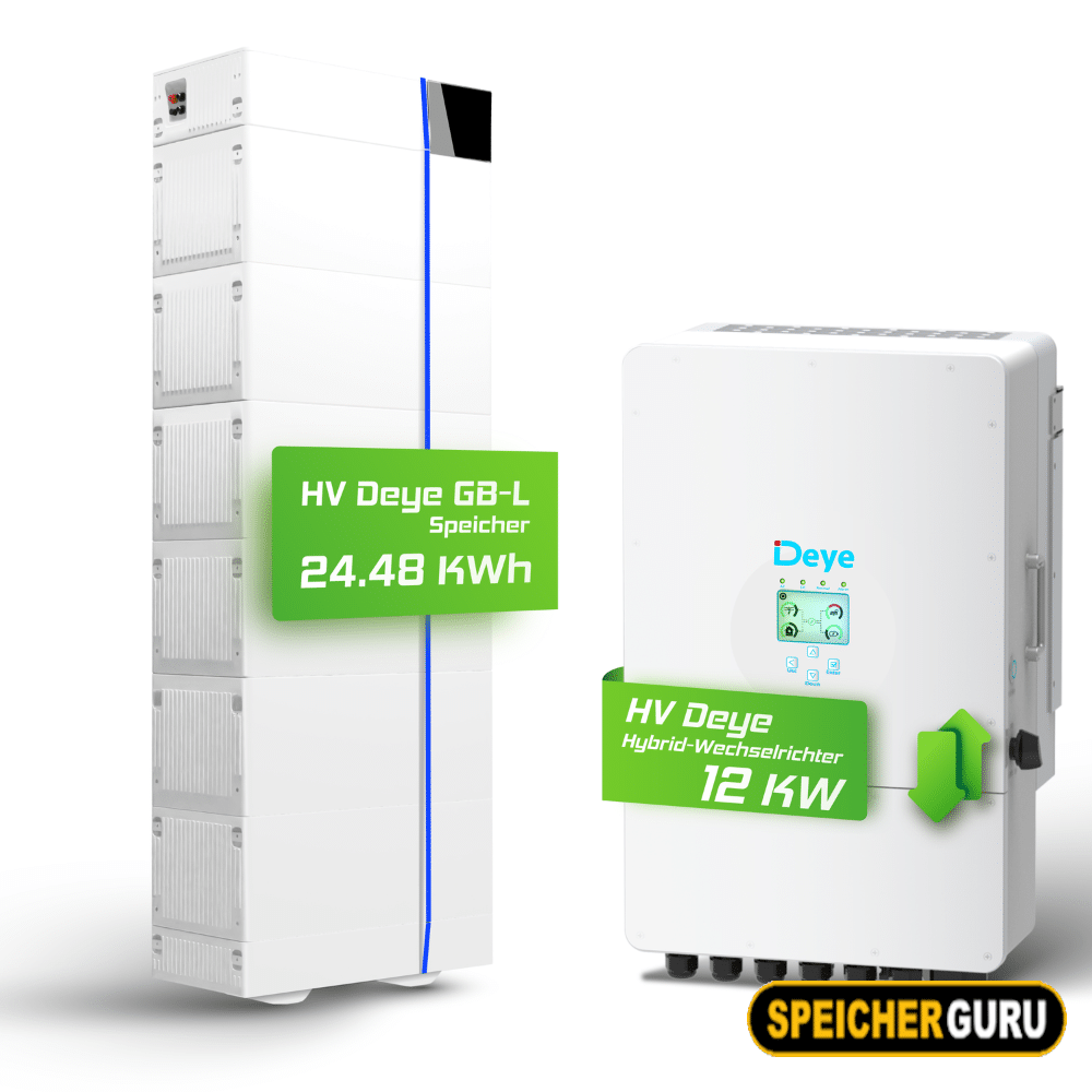 Deye Komplettset 12 kW Hochvolt Hybridwechselrichter (SUN-12K-SG01HP3-EU-AM2) & 24,48 kWh Hochvolt Batteriespeicher Deye GB-L