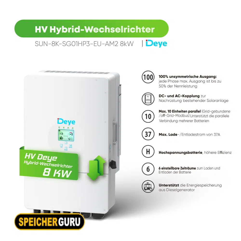 Deye Komplettset 8 kW Hochvolt Hybridwechselrichter (SUN-8K-SG01HP3-EU-AM2) & 16,32 kWh Hochvolt Batteriespeicher Deye GB-L – Bild 4