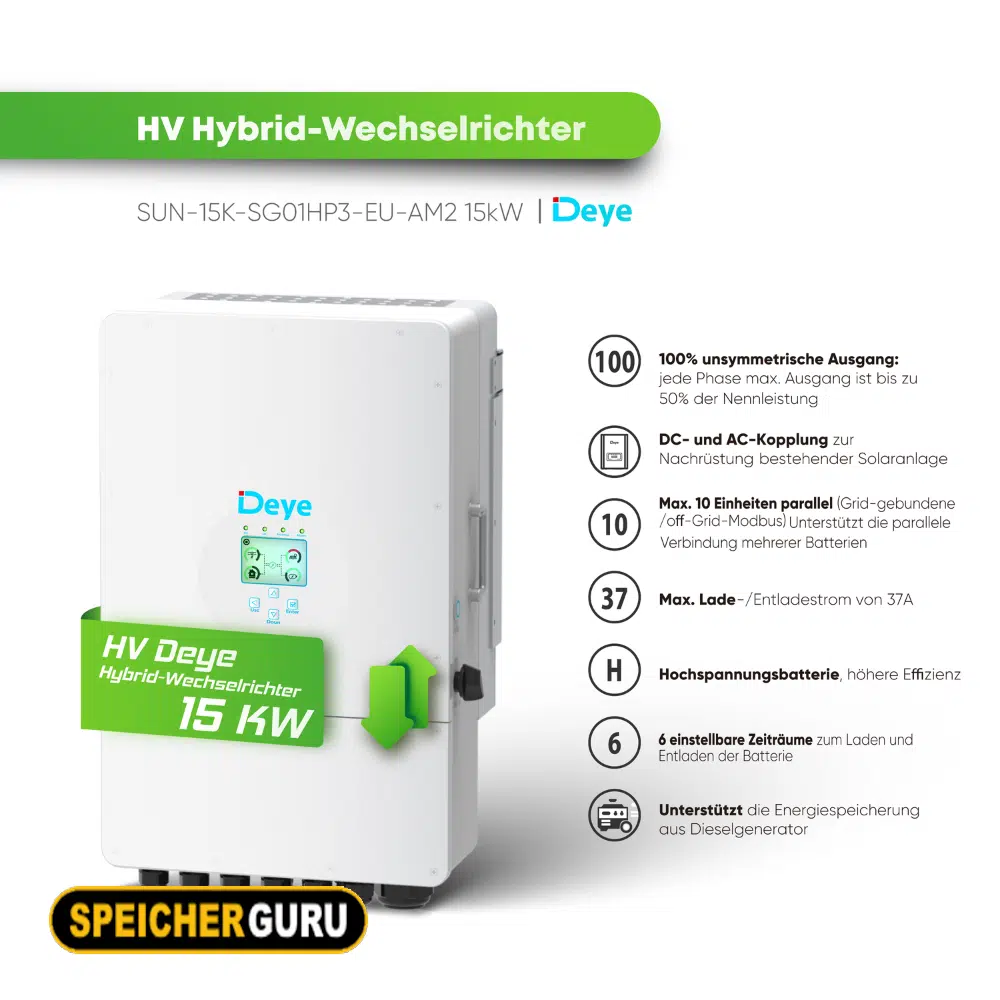 Deye Komplettset 15 kW Hochvolt Hybridwechselrichter (SUN-15K-SG01HP3-EU-AM2) & 12,24 kWh Hochvolt Batteriespeicher Deye GB-L – Bild 4