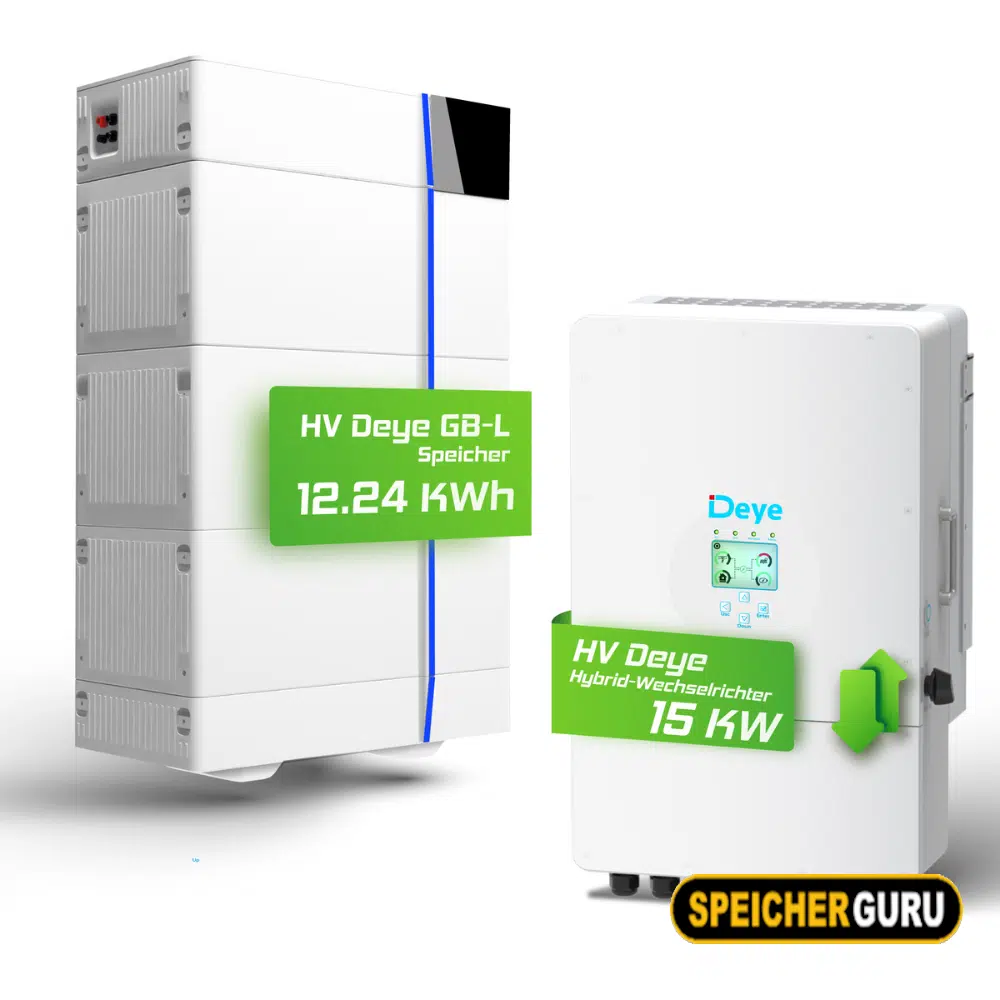 Deye Komplettset 15 kW Hochvolt Hybridwechselrichter (SUN-15K-SG01HP3-EU-AM2) & 12,24 kWh Hochvolt Batteriespeicher Deye GB-L