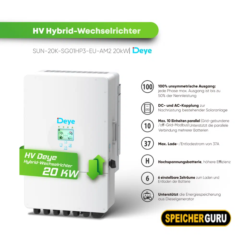 Deye Komplettset 20 kW Hochvolt Hybridwechselrichter (SUN-20K-SG01HP3-EU-AM2) & 16,32 kWh Hochvolt Batteriespeicher Deye GB-L – Bild 4