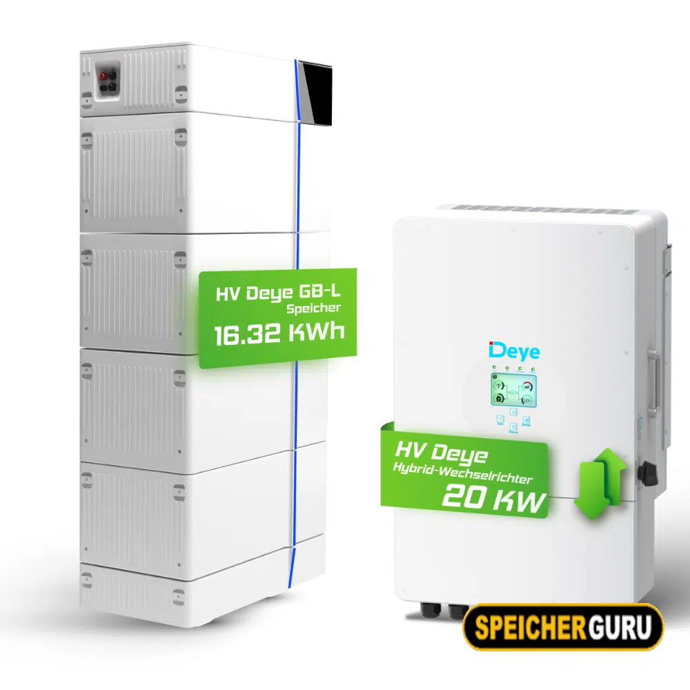 Deye Komplettset 20 kW Hochvolt Hybridwechselrichter (SUN-20K-SG01HP3-EU-AM2) & 16,32 kWh Hochvolt Batteriespeicher Deye GB-L