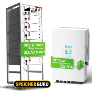 Deye Komplettset 30 kW Hochvolt Hybridwechselrichter (SUN-30K-SG01HP3-EU-BM3) & 30,72 kWh Hochvolt Batteriespeicher Deye BOS-G