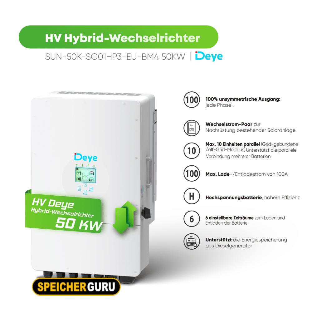 Deye Komplettset 50 kW Hochvolt Hybridwechselrichter (SUN-50K-SG01HP3-EU-BM4) & 46,08 kWh Hochvolt Batteriespeicher Deye BOS-G – Bild 3