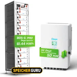 Deye Komplettset 50 kW Hochvolt Hybridwechselrichter (SUN-50K-SG01HP3-EU-BM4) & 61,44 kWh Hochvolt Batteriespeicher Deye BOS-G