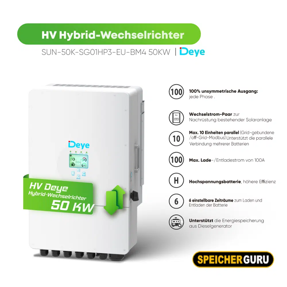 Deye Komplettset 50 kW Hochvolt Hybridwechselrichter (SUN-50K-SG01HP3-EU-BM4) & 61,44 kWh Hochvolt Batteriespeicher Deye BOS-G – Bild 5