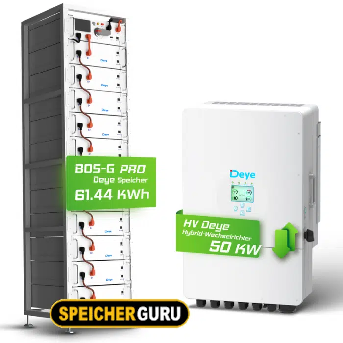 Deye Komplettset 50 kW Hochvolt Hybridwechselrichter (SUN-50K-SG01HP3-EU-BM4) & 61,44 kWh Hochvolt Batteriespeicher Deye BOS-G