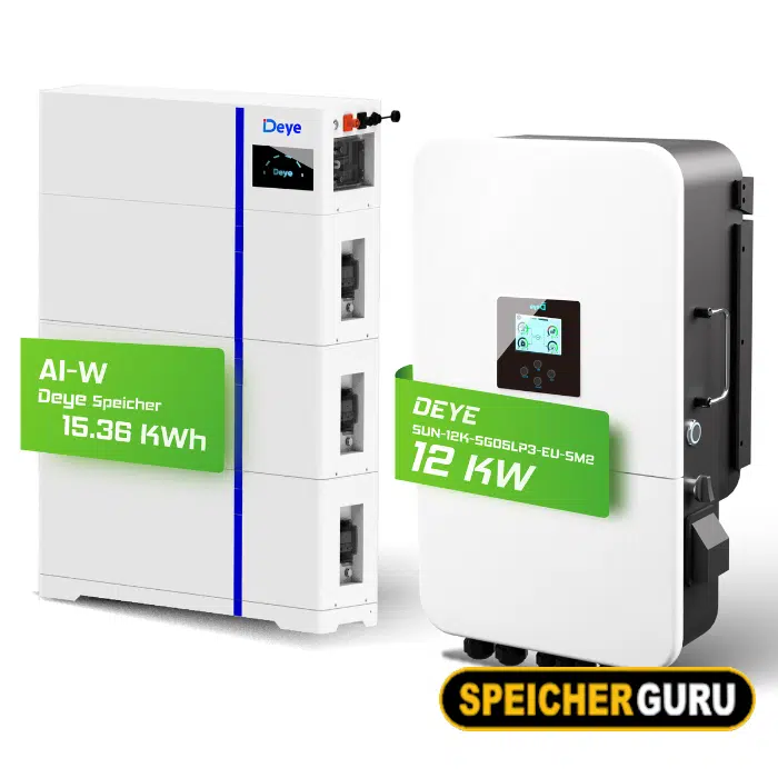 Deye Komplettset 12 kW Hybridwechselrichter (SUN-12K-SG04LP3-EU) & 15,36 kWh Batteriespeicher Deye AI-W5.1-B
