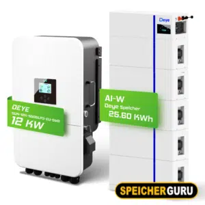 Deye Komplettset 12 kW Hybridwechselrichter (SUN-12K-SG04LP3-EU) & 25,6 kWh Batteriespeicher Deye AI-W5.1-B