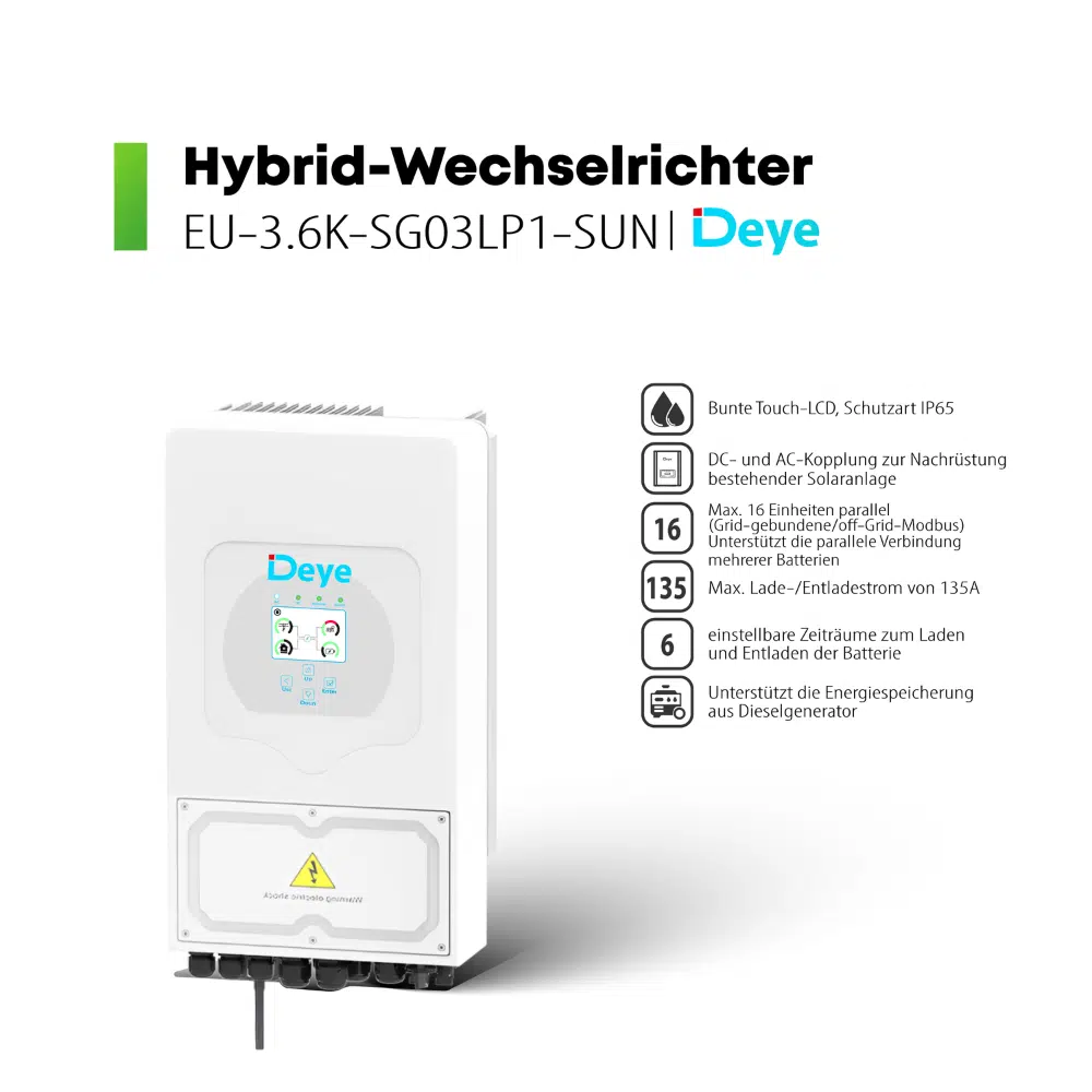 Deye SUN-3.6K-SG03LP1-EU 3,6kW Hybrid-Wechselrichter & 5 kWh Batteriespeicher Deye SEG – Bild 3