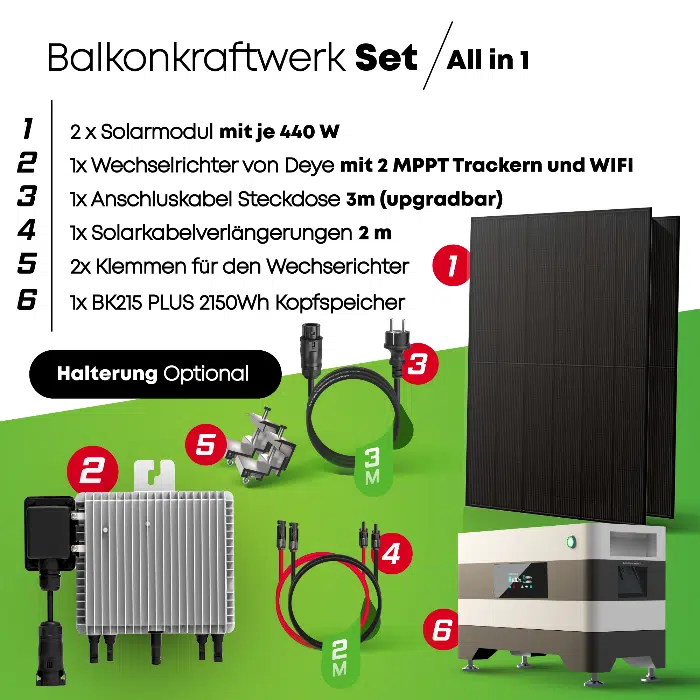 800W Balkonkraftwerk Komplettset (880Wp) - Deye 800W Mikrowechselrichter - SunLit BK 215 - JA Solar 440W – Bild 2