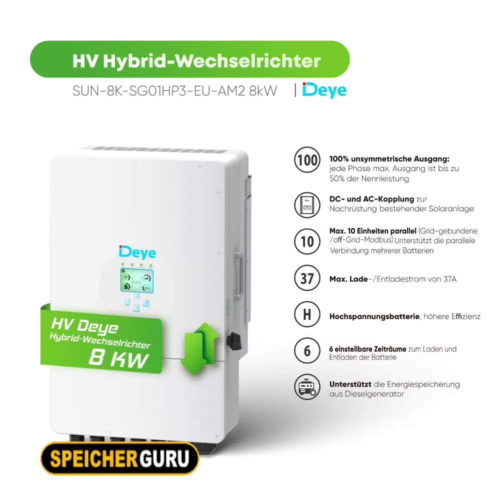 Deye Komplettset 8 kW Hochvolt Hybridwechselrichter (SUN-8K-SG01HP3-EU-AM2) & Dyness Tower T7 7,10 kWh Hochvolt Batteriespeicher – Bild 3