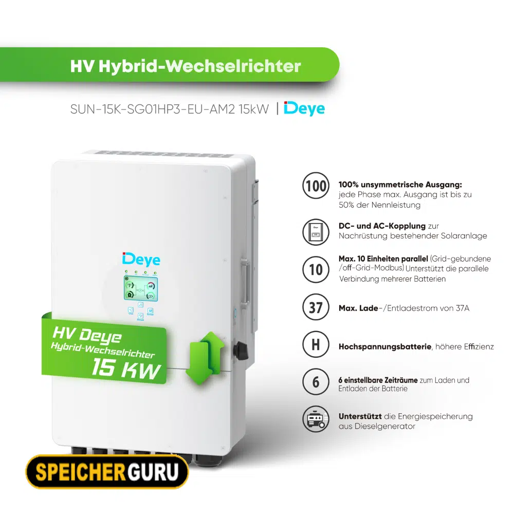 Deye Komplettset 15 kW Hochvolt Hybridwechselrichter (SUN-15K-SG01HP3-EU-AM2) & Dyness Tower T10 10,66 kWh Hochvolt Batteriespeicher – Bild 3