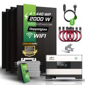 2000W Balkonkraftwerk Komplettset (1760Wp) - Deye 2000W Mikrowechselrichter - SunLit BK 215 - JA Solar 440W