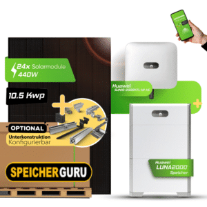 10,56 kWp JA Solar 440W Fullblack & 10 kW Huawei SUN2000-10KTL-M1-HC Wechselrichter mit 10kWh Huawei LUNA2000 Batteriespeicher