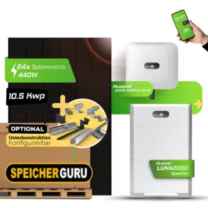 10,56 kWp JA Solar 440W Fullblack & 10 kW Huawei SUN2000-10KTL-M1-HC Wechselrichter mit 10kWh Huawei LUNA2000 Batteriespeicher