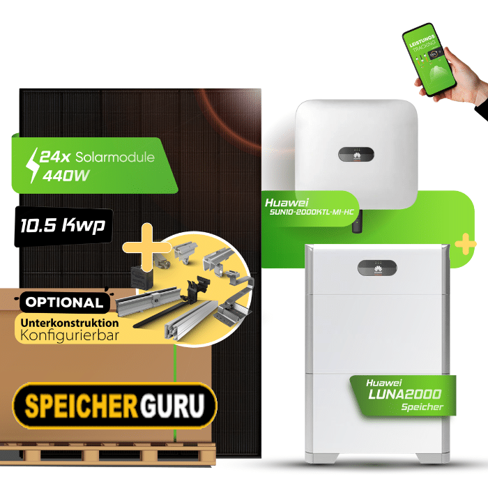 10,56 kWp JA Solar 440W Fullblack & 10 kW Huawei SUN2000-10KTL-M1-HC Wechselrichter mit 10kWh Huawei LUNA2000 Batteriespeicher