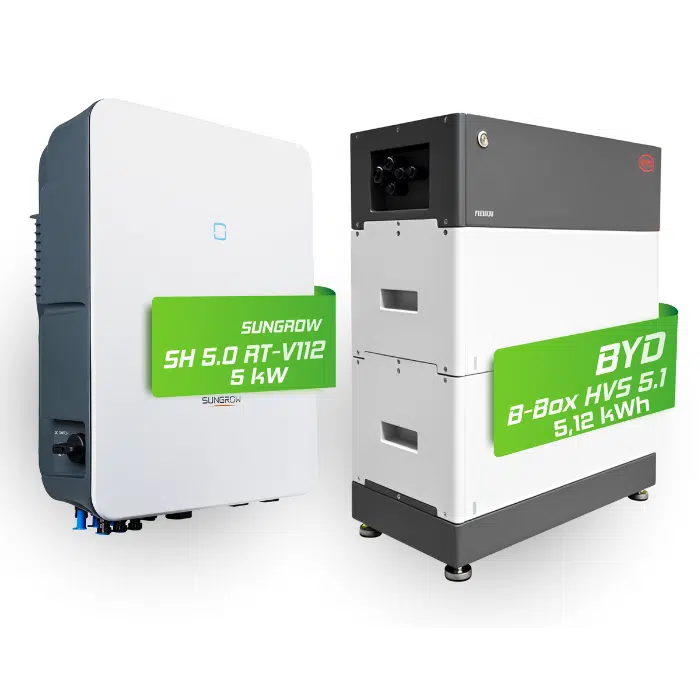 BYD/ Sungrow Komplettset 5 kW Hochvolt Hybridwechselrichter (SH5.0RT - V112) & 5,12 kWh Hochvolt Batteriespeicher BYD HVS