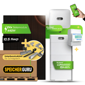 10,56 kWp JA Solar 440W Fullblack & 10 kW Huawei SUN2000-10KTL-M1-HC Wechselrichter mit 15kWh Huawei LUNA2000 Batteriespeicher