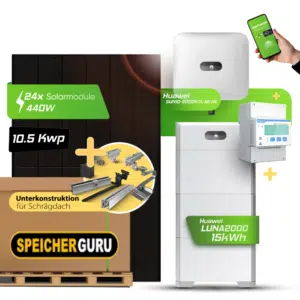10,56 kWp JA Solar 440W Fullblack & 10 kW Huawei SUN2000-10KTL-M1-HC Wechselrichter mit 15kWh Huawei LUNA2000 Batteriespeicher