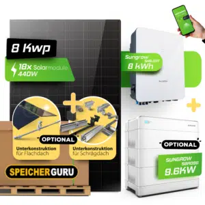 8 kW Solaranlage mit Speicher (Optional) | Doppelglasl & Fullblack | 8kW Sungrow | 12,8 kWh Speicher (Optional)