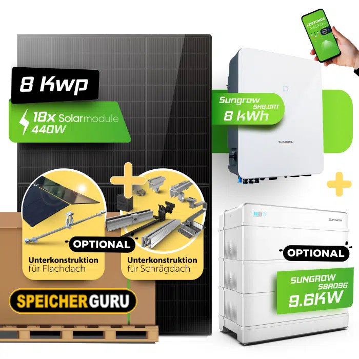 8 kW Solaranlage mit Speicher (Optional) | Doppelglasl & Fullblack | 8kW Sungrow | 12,8 kWh Speicher (Optional)