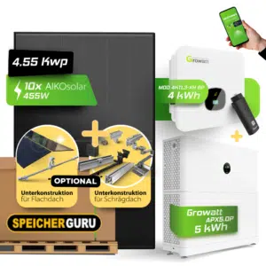 Speicherguru 4550W Komplettset Photovoltaikanlage | Bifacial & Fullblack| 4kW Growatt | 5 kWh Speicher