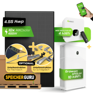 Speicherguru 4550W Komplettset Photovoltaikanlage | Bifacial & Fullblack| 4kW Growatt | 10 kWh Speicher