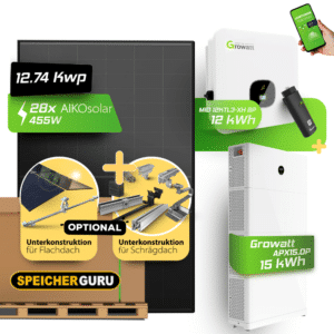 Speicherguru 12,74kW Komplettset Photovoltaikanlage | Bifacial & Fullblack| 12kW Growatt | 15 kWh Speicher