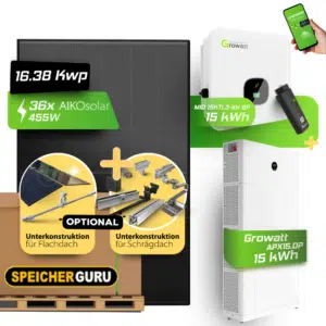 Speicherguru 16,38kW Komplettset Photovoltaikanlage | Bifacial & Fullblack| 15kW Growatt | 15 kWh Speicher