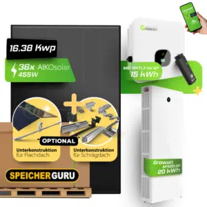 Speicherguru 16,38kW Komplettset Photovoltaikanlage | Bifacial & Fullblack| 15kW Growatt | 20 kWh Speicher