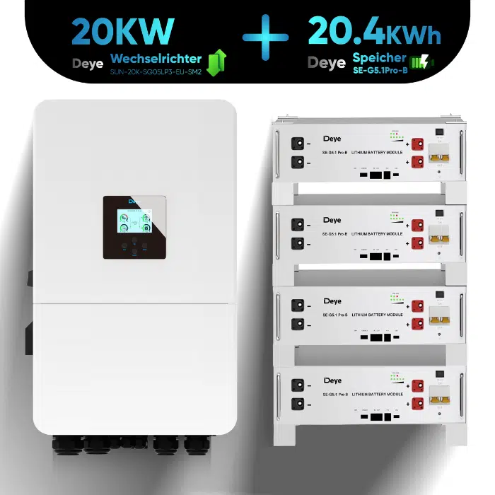 Deye Komplettset 20 kW Hybridwechselrichter SUN-20K-SG05LP3-EU-SM2 & 20,4 kWh Batteriespeicher Deye SE-G5.1 Pro-B