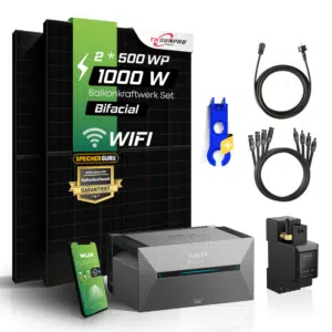 Speicherguru 1000W Balkonkraftwerk Set - SunPro 500W Solarmodule mit Anker SOLIX Solarbank 2 Pro