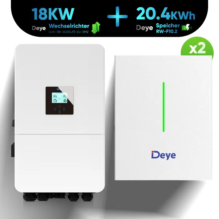 Deye Komplettset 18 kW Hybridwechselrichter SUN-18K-SG05LP3-EU-SM2 & 20,4 kWh Batteriespeicher Deye RW-F10.2 LFP