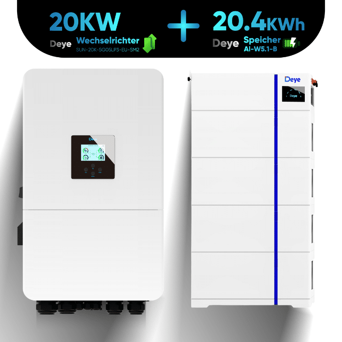 Deye Komplettset 20 kW Hybridwechselrichter SUN-20K-SG05LP3-EU-SM2 & 20,4 kWh Batteriespeicher Deye AI-W5.1-B