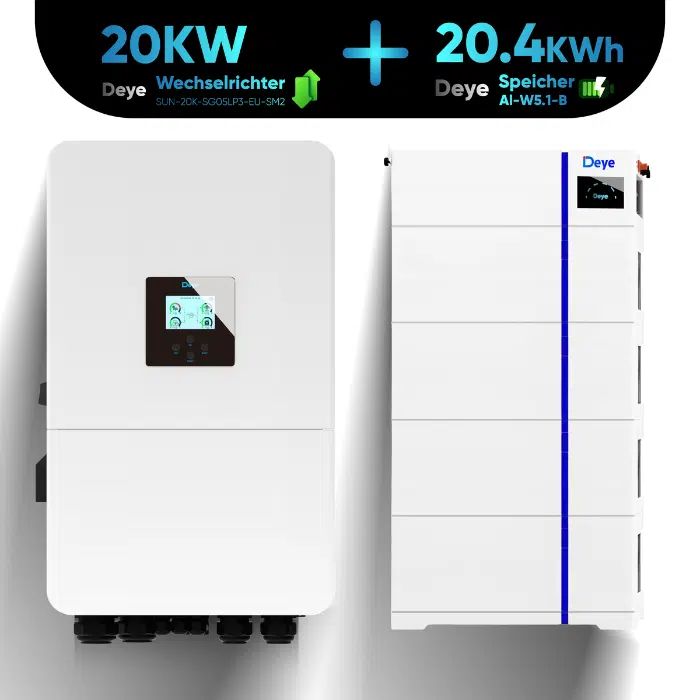 Deye Komplettset 20 kW Hybridwechselrichter SUN-20K-SG05LP3-EU-SM2 & 20,4 kWh Batteriespeicher Deye AI-W5.1-B