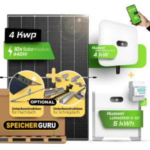 4,4 kWp JA Solar 440W Fullblack & 4 kW Huawei SUN2000-4KTL-M1-HC Wechselrichter mit 5kWh Huawei LUNA2000 Batteriespeicher