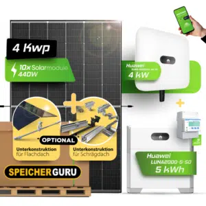 4,4 kWp JA Solar 440W Fullblack & 4 kW Huawei SUN2000-4KTL-M1-HC Wechselrichter mit 5kWh Huawei LUNA2000 Batteriespeicher