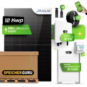 Huawei Photovoltaikanlage 12,32 kW Komplettset – 28x JA Solar 440W Fullblack & SUN2000-12K-MB0 mit Huawei LUNA2000-10-S0 Speicher