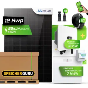 Huawei Photovoltaikanlage 12,32 kW Komplettset – 28x JA Solar 440W Fullblack & SUN2000-12K-MB0 mit Huawei LUNA2000-7-S1 Speicher