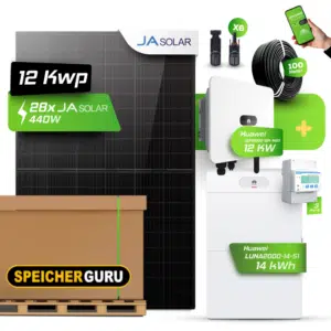 Huawei Photovoltaikanlage 12,32 kW Komplettset – 28x JA Solar 440W Fullblack & SUN2000-12K-MB0 mit Huawei LUNA2000-14-S1 Speicher