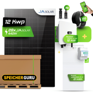 Huawei Photovoltaikanlage 12,32 kW Komplettset – 28x JA Solar 440W Fullblack & SUN2000-12K-MB0 mit Huawei LUNA2000-21-S1 Speicher